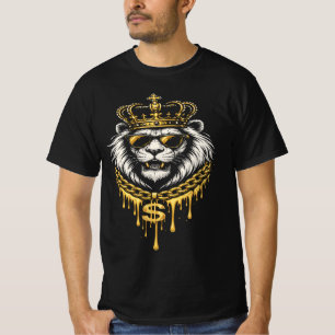 Straatstijl Felle Leeuw Met Kroon En Ketting T-shirt