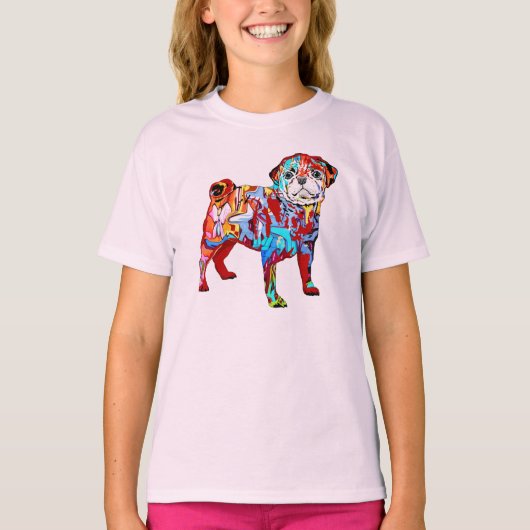 Straatstijl pug hond t-shirt (Voorkant)
