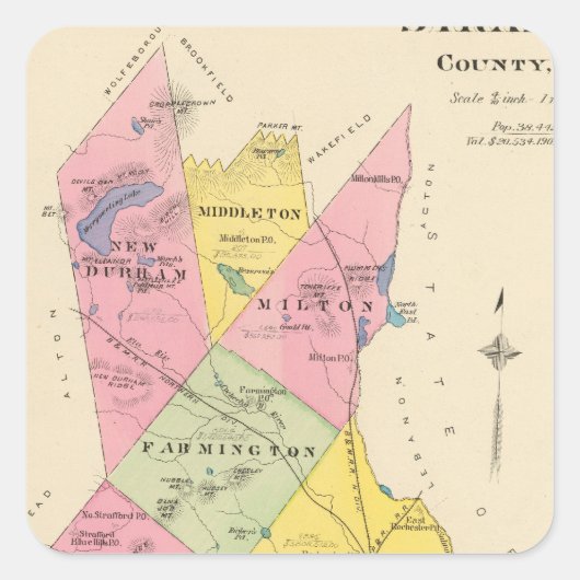 Strafford County, NH Vierkante Sticker (Voorkant)