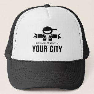 Straight Outta DJ trucker hat   Voeg je plaatsnaam Pet