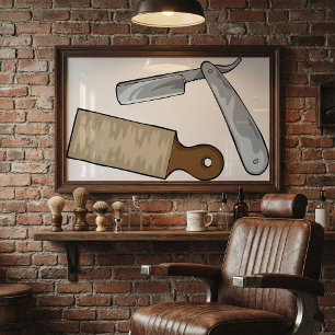 Straight Razor en Strop Barber Shop Poster