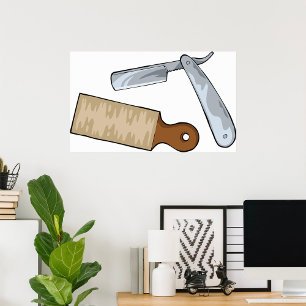  Straight Razor en Strop Barber Shop Poster