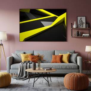 Strak gele zwart geometrisch abstract scherf poster