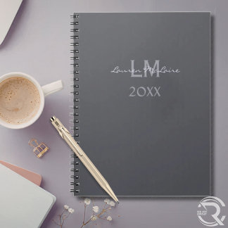 Strak Leigrijs Zakelijk Professioneel Monogram Notitieboek