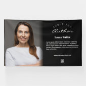 Strak Minimalistisch Over de Auteur met Bio en QR Spandoek (Horizontaal)