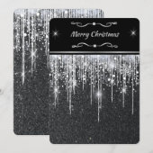 Strak Minimalistisch Zwart Zilver Glitter Kerstmis Feestdagenkaart (Voorkant / Achterkant)