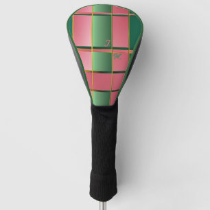 Strak Modern Kleurblok Roze en Groen Monogram Golfheadcover