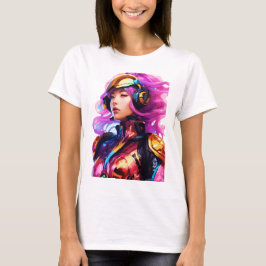 Strak ruimtepak gedragen door een vrouw t-shirt