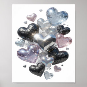 Strak Zilver HEARTS AND DIAMONDS Tekst Design Poster