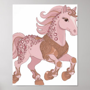 Strak Zilver ROZE GEJUVELDE PAARD Grafisch ontwerp Poster