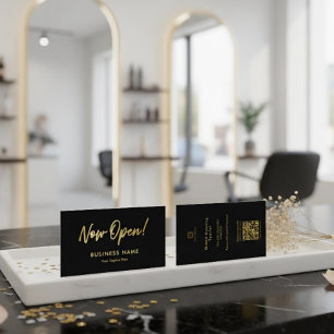 Strak Zwart & Goud Script Grand Opening Promo Logo Visitekaartje