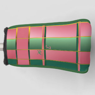 Strakke Kleurblok Roze en Groene Monogram Putter Golfheadcover