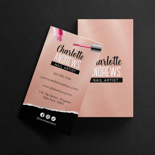Strakke Roze Gouden Metallic Nagelkunst Nageltechn Visitekaartje