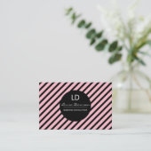 Strakke Roze Monogram Cirkel en Strepen Visitekaartje (Staand voorkant)
