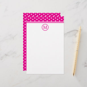Strakke Witte Stippen op Fel Roze Monogram Briefpapier