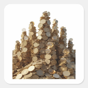 Strakke Zilveren GOUDEN BOOM DER RIJKDOM Stickeron Vierkante Sticker
