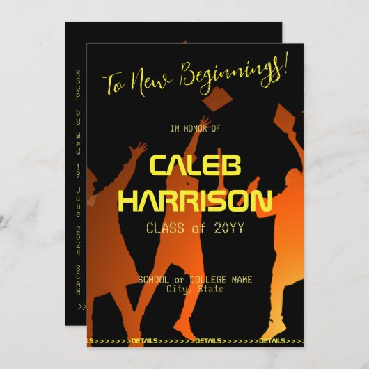 Strakke Zwarte Moderne Tech Afstudeerplechtigheid Kaart (Voorkant / Achterkant)