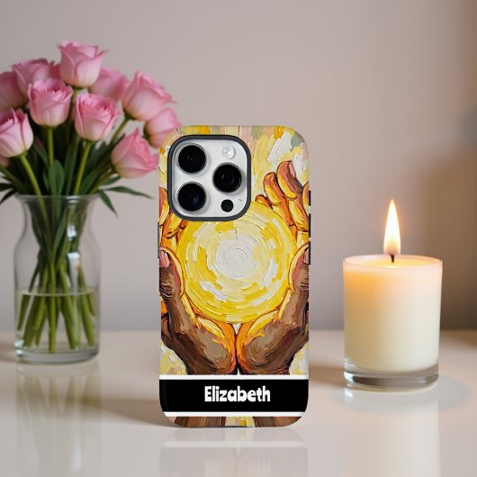 Stralend Geel Kunstontwerp met Handen Case-Mate iPhone Case