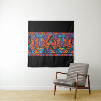 Stralend geometrisch wandtapijt met dierensymbool wandkleed