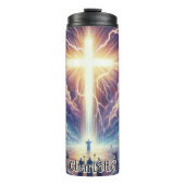 Stralend kruis in hemelse wolken thermosbeker (Voorkant)