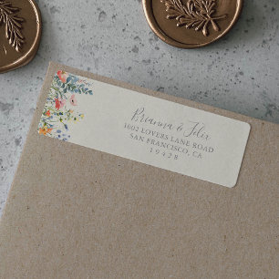 Stralend meerkleurig wildbloemetiket met retouradr etiket