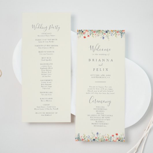 Stralend multikleurig wildbloemen-huwelijksprogram programma