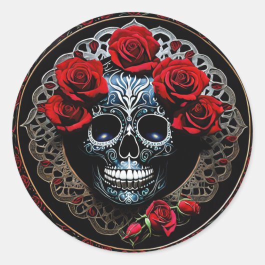 Stralend Roos Sugar Skull Stickers Dag van de Dode (Voorkant)
