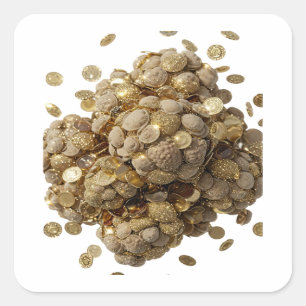 Stralend zilveren GOUDEN MUNTEN EN STERREN Ambacht Vierkante Sticker