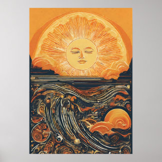 Stralend zonlicht zon illustratie poster