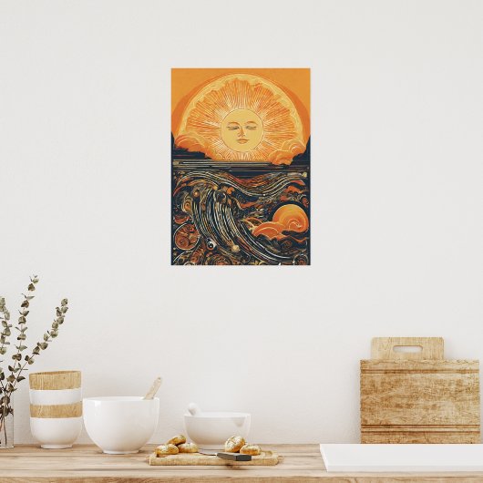 Stralend zonlicht zon illustratie poster (Keuken)