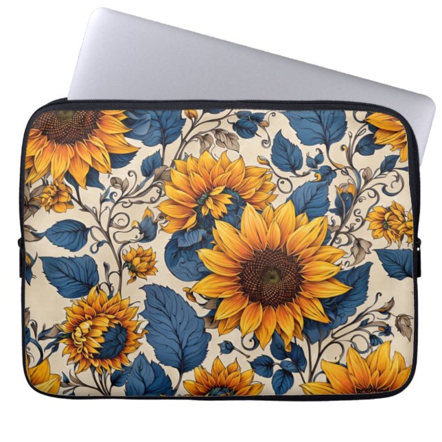 Stralend zonnebloempatroon laptop sleeve (Voorkant)