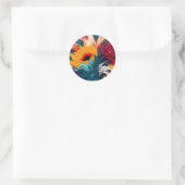 Stralende Bloei – Krachtige Abstracte Bloemexpress Ronde Sticker (Tas)