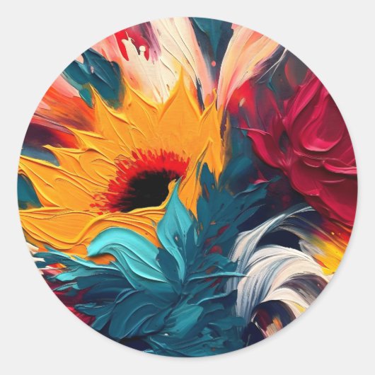 Stralende Bloei – Krachtige Abstracte Bloemexpress Ronde Sticker (Voorkant)