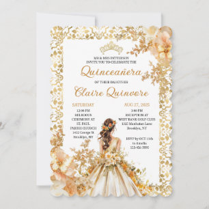 Stralende Bloem Bloemige Prinses Gouden Quinceaner Kaart