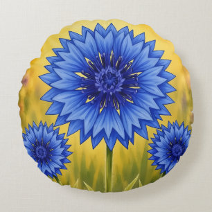 Stralende Bloemblaadje: Korenbloem Blauw Rond Kussen