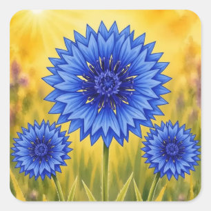 Stralende Bloemblad Serie – Korenbloem Vierkante Sticker