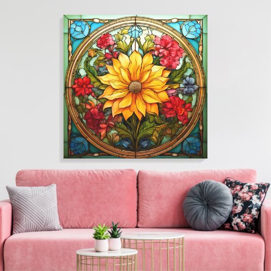 Stralende bloemen canvas afdruk (Insitu (Woonkamer))