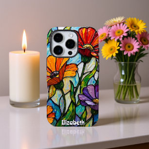 Stralende bloemen in glazen panelen iPhone 16 pro hoesje