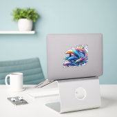 Stralende Dolfijn Kunst Sticker (Laptop op bureau)