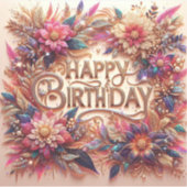 Stralende Glitter Floral Happy Birthday Sticker (Voorkant)