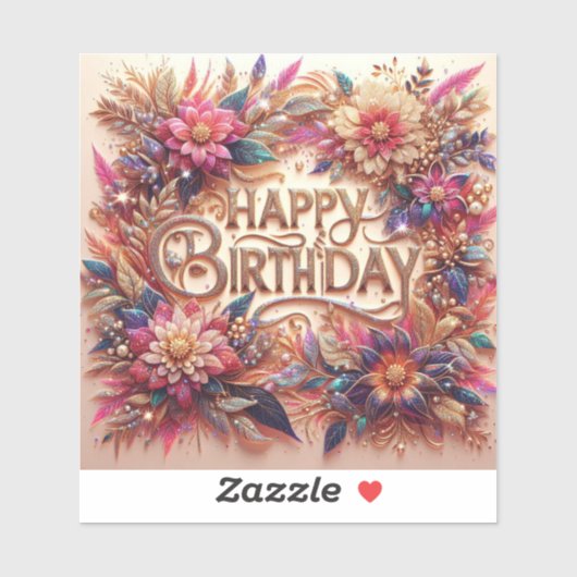 Stralende Glitter Floral Happy Birthday Sticker (Vel)