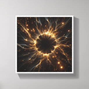 Stralende Gouden Zonne-uitbarsting Abstract - Luxe Canvas Afdruk