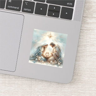 Stralende Heilige Familie Kerststal Sticker