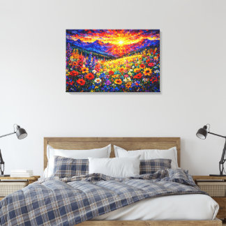 Stralende Horizon: De Wilde Bloemen Berg Stroom Canvas Afdruk