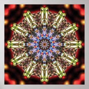 Stralende Kaleidoscopische Mandala in Robijnrood e Poster
