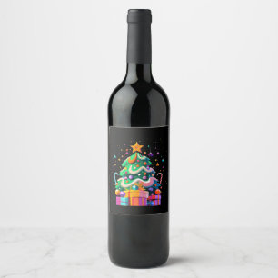 Stralende Kerstboom Magie Wijn Etiket