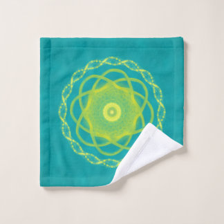 Stralende Mandala - Titaanblauwe en Gele Geometris Washandje