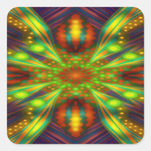 Stralende Neon Sterrenexplosie Kaleidoscoop Vierkante Sticker