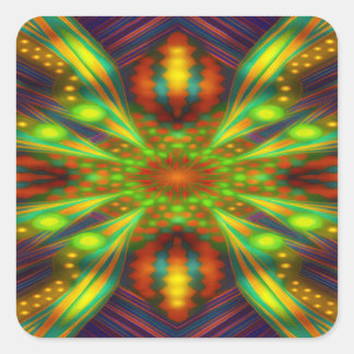 Stralende Neon Sterrenexplosie Kaleidoscoop Vierkante Sticker