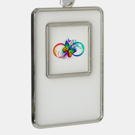 Stralende oneindigheid met regenboog vlinder verzilverd kader ornament (Rechts)